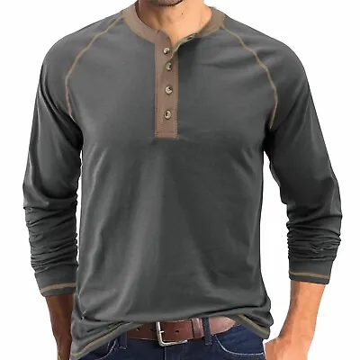 Men's Henley Shirt Long Sleeve Casual Lightweight Button Cotton Basic T-Shirt US • $19.99