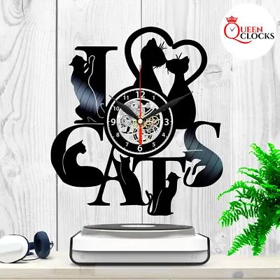 I Love Cats Animal Vinyl Record Wall Clock Black Vintage Home Decor Gift Ideas • $27.39