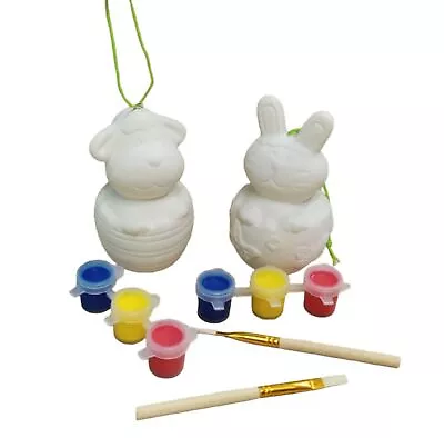 2 Paint Your Own Ceramic Easter Decorations Easter Bunny & Sheep Paint & Brush • £7.99