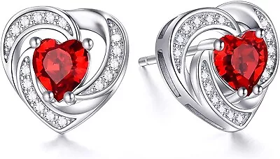 925 Sterling Silver Simulated Birthstone Halo Heart Stud Earrings For Women's • $25.99