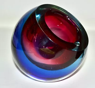 Vintage Murano Italy Sommerso Glass Orb-Ashtray Red/Blue Primary MCM Atomic • $124.99