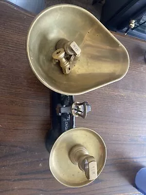 £49.99 • Buy Libra Librasco Black Cast Iron Weighing Scales 7 Brass Bell Weights Vintage No 1
