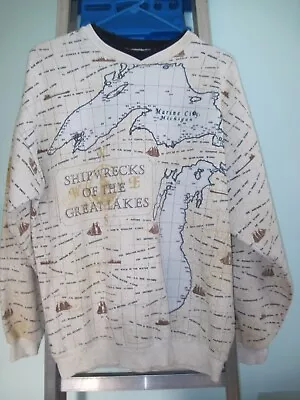 Shipwrecks Of The Great Lakes Art Unlimited Crewneck Sweater Large USA Made • $49.99