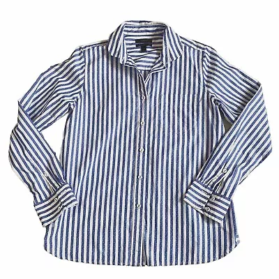 J Crew Club Collar Boy Shirt Women's Sz 6 Blue Textured Jacquard Stripe F4556 • $24.88