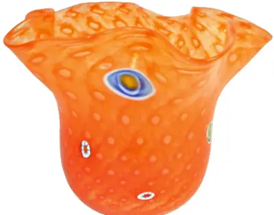 MURANO Art Glass Gambaro & Poggi Handkerchief Murrine Millefiori Orange Vase New • $260.99