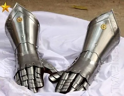 £70 • Buy Medieval Knight Gauntlets Functional Armor Gloves Leather Steel SCA LARP GV2