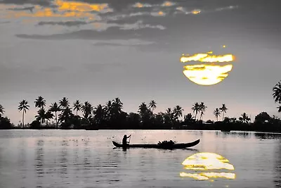 £20 • Buy Black And White Japanese Boat Sunset Large Wall Art Framed Canvas Picture 20x30 
