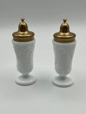 Westmoreland Milk Glass Embossed Grape Paneled Salt And Pepper Shakers Vtg • $14.88