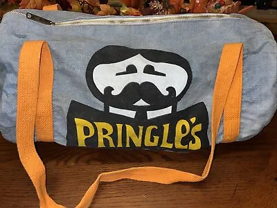Vintage 70's Pringle's Chips Mustache Man Denim Duffle Bag Carry On Knapsack NOS • $9.49