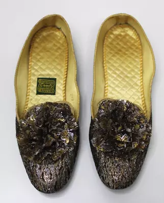 Vintage Daniel Green Black Gold Silver Ruffle Comfy Slippers Women's Size 7 B • $29.99