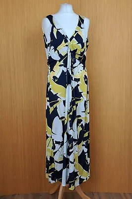 £25 • Buy Nougat Long Dress UK 18 Black Yellow Floral Ruched Stretch Flare 