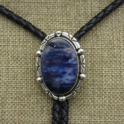 Sterling Silver Oval-Shaped Blue Sodalite Stone Bolo Tie By Jose Campos+ • $285
