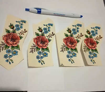 Vintage Water Transfer Ceramic Decals 4 Small/Medium Pink And Blue Rose Flowers • $4