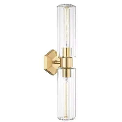 2 Light Contemporary Brass Wall Sconce With Clear Cylinder Glass-23.75 Inches H • $216.95