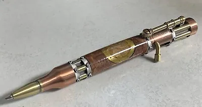 Steampunk Gatling Gun Bolt Action Ballpoint Pen Red Burl Wood Barrel Handmade • $59.95
