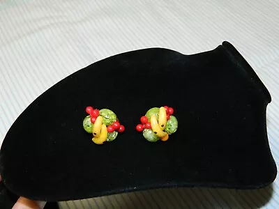 Vintage W Germany Banana Cherry Fruit Salad Bowl Clip On Earrings • $12.99