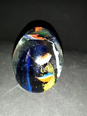 Large - Vintage Blown Glass Egg Paperweight - Fish - Bubbles -Ocean Theme - 3  • $6.99