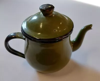 $3.99 • Buy Vintage Enamelware Enamel Teapot Japan Green Black 