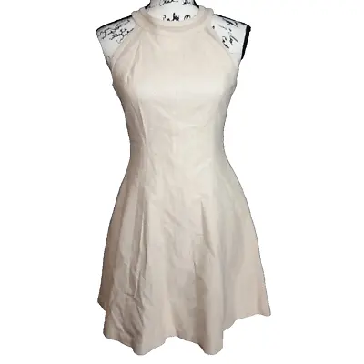 Rachel Roy Womens Faux Leather Fit & Flare Halter Mini Dress Size 4 Cream Lined • $19.99