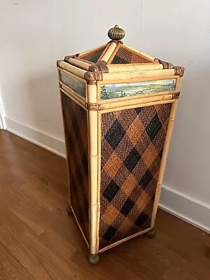 RARE MacKenzie Childs Lidded Hamper Ajiro Rattan Bamboo Landscape 35” • $925