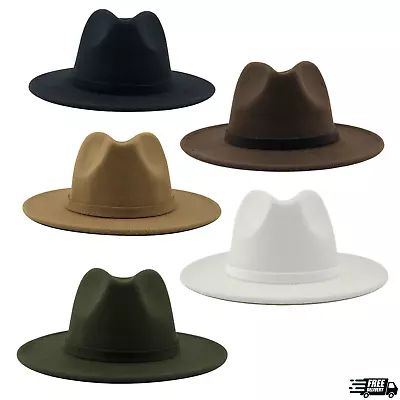 Classic Western Wide Brim Fedora Hat For Men Women Felt Jazz Panama Cap Trilby • $13.95