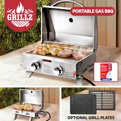 Grillz Portable Gas BBQ Grill Outdoor Kitchen Camping Cooker 2 Burners LPG Steel • $283.95