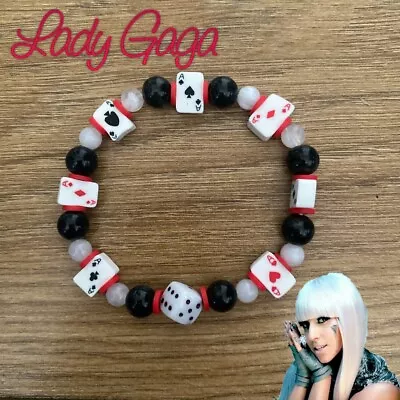 Lady Gaga PokerFace Beaded Bracelet For Women Red Black White Beads Charm Fandom • £3