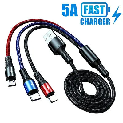 3 In 1 Fast USB Charging Cable Universal Multi Function Cell Phone Charger Cord • $7.99