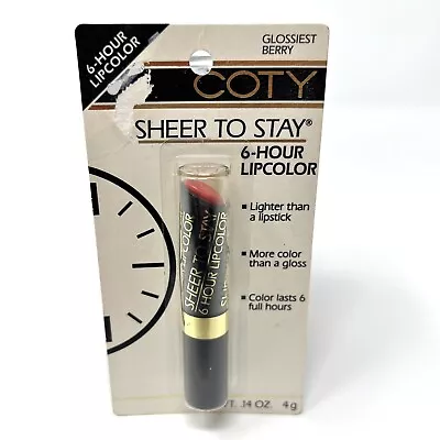 NOS VTG Coty Sheer To Stay 6 Hour Lip Color Lipstick - Glossiest Berry - 0.14 OZ • $39.99