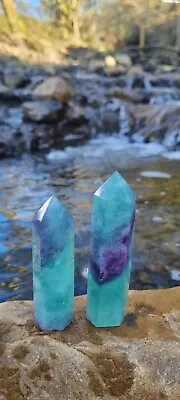 £12 • Buy Purple Green Rainbow Fluorite Tower  Natural Crystal Deco