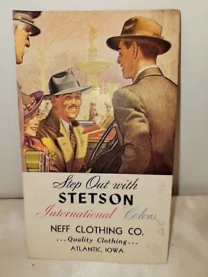 Vintage Stetson Hats Advertising Ink Blotter Neff Clothing Atlantic Iowa • $10.90
