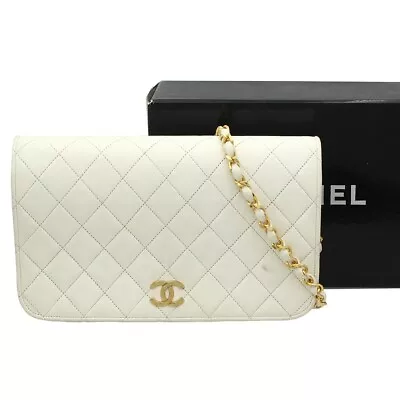 CHANEL Leather Quilted Pushlock Chain Shoulder Bag W24 White Women D2447 • $665