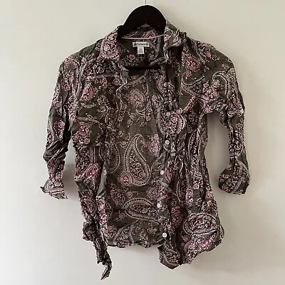 Vintage Blouse Womens Shirt Top Size 12 Black Pink Paisley Hippie 100% Cotton • $11.35