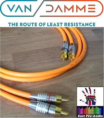 1m Pair - Van Damme RCA Phono Cables - Pro Grade Silver Plated Pure OFC Orange • £13.95