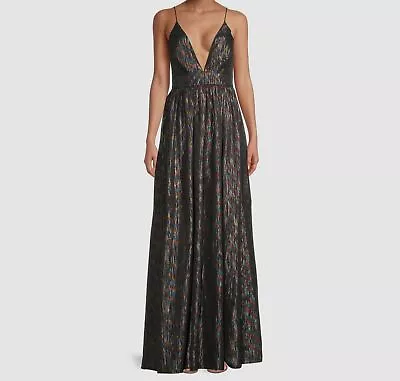 $395 Aidan By Aidan Mattox Women's Black V-Neck Cross Back Gown Dress Size US 12 • $126.78