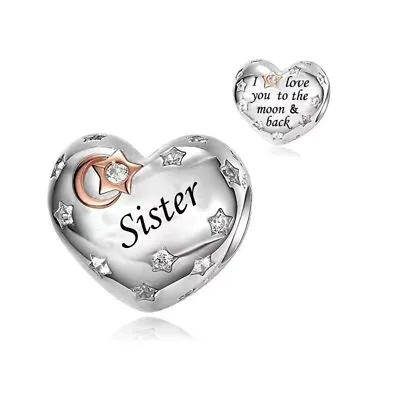 $31.99 • Buy S925 Silver & Rose Gold Love You To Moon & Back SISTER Charm -YOUnique Designs