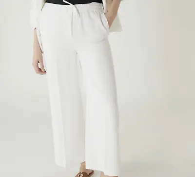 New - Marks And Spencer Women’s Wide Leg Cropped High Rise White Trousers Uk 24 • £19.95