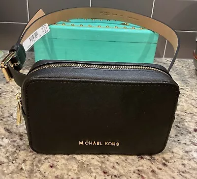 MICHAEL KORS Sz S/M (27 In - 32 In Waist) Black Leather Fanny Pack Gold MSRP $88 • $49