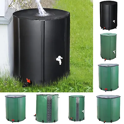 50/66/100Gallon Collapsible Rain Water Barrel Tank Butt Storage Spout Collector • £25.99