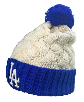 New Women's MLB Team Headwear Los Angeles Dodgers Cream & Blue Pom Knit Beanie • $27.99