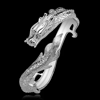 925Sterling Silver Chinese White Dragon COOL Men Women Bracelet Bangle BY222 • $11.24