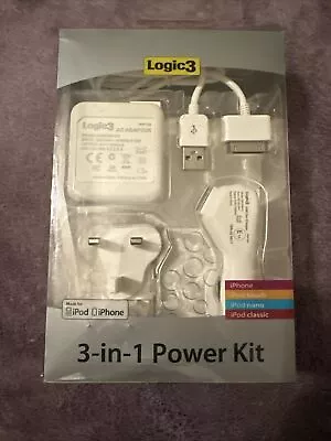 Logic3 3-in-1 Pack For Apple IPhone/iPod Handsfree Kit AC Adapter Car Charger • £7.99