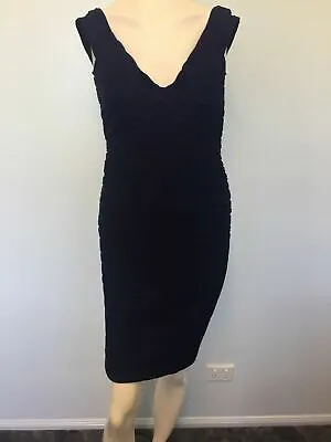 $25.99 • Buy ASOS Blue V Neck Cap Sleeve Bodycon Rouched Textured Dress UK Size 14 NEW