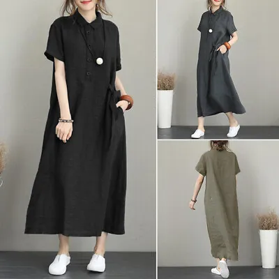 ZANZEA Women Summer Short Sleeve Kaftan Abaya Sundress Plus Size Long Maxi Dress • $20.89
