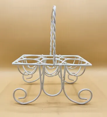6 Egg Holder Stand With Handle White Coated Wire Easter Spring Decor 8 X7  EUC • $17.99