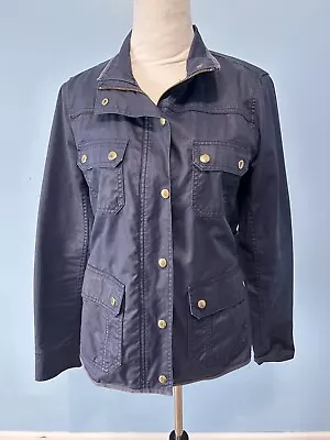 J Crew Downtown Field Jacket Coat Waxed Cotton Utility Blue 19034 Womens Medium • $27.99