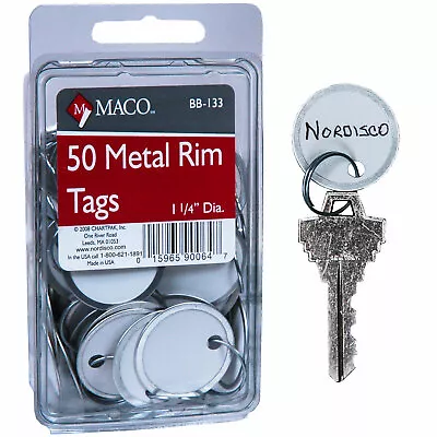 Maco BB-133 Metal Rim Key Tags 1-1/4  Split Ring Pack Of 50 • $9.99