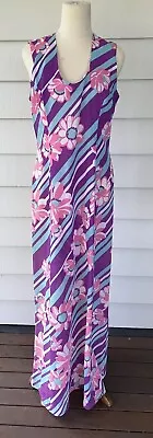 Vintage Robee Floor Length 60s Evening Dress Floral Stripy  60s Size 14 BoxG • $45