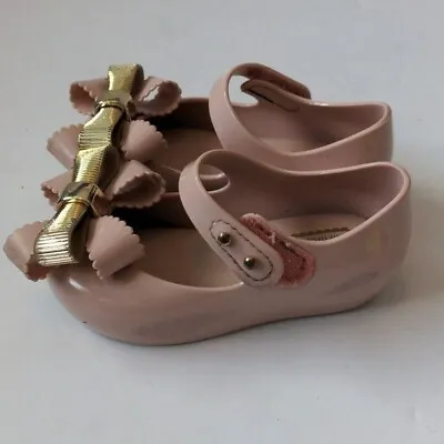 Mini Melissa Ultragirl Pink Gold Bow Mary Jane Shoes Size 6 • $25