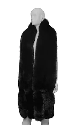 Genuine Plain Black Fox Fur Both Sided Huge Massive Boa Stole Scarf Tails • $556.79